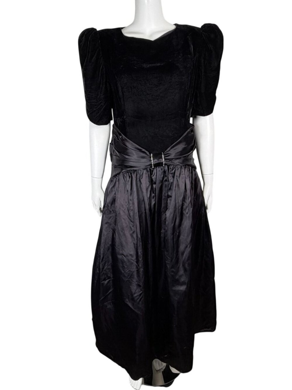 Vintage Scott McClintock Black Velvet Satin Formal Dress Puff Sleeves Size 14